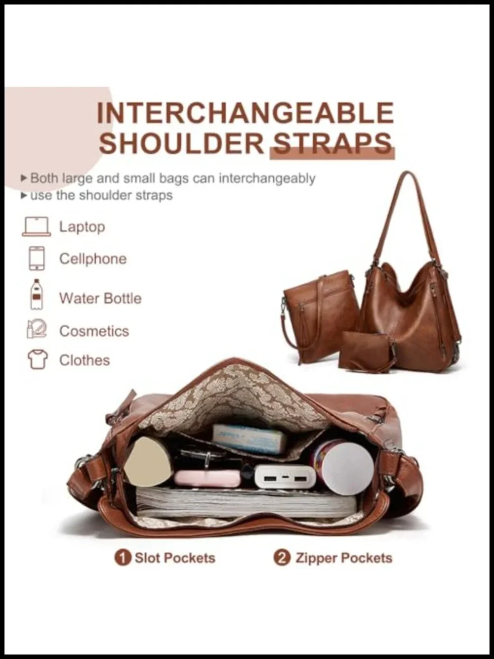 PU Leather Hobo Crossbody Bag Set 3 in 1 Convertible Shoulder Satchel